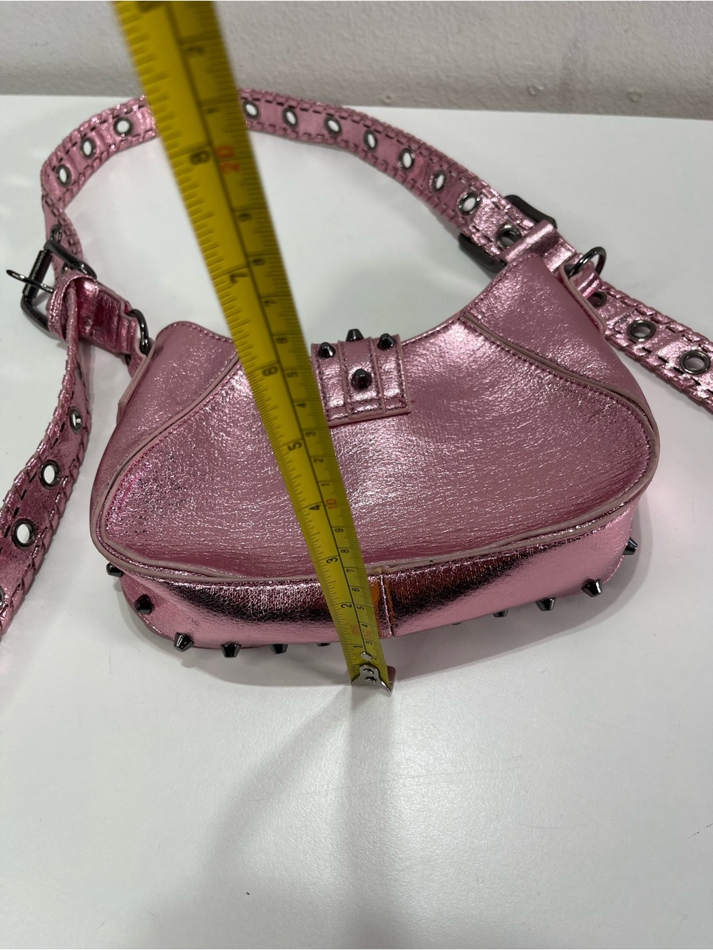 Y2K Style Urban Outfitters Shoulder Bag Metallic Pink Studded Buckle Purse - Picture 5 of 9